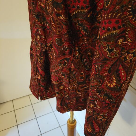 90s Paisley Zip Jacket Deep Red Notations Petite L Shoulder Pads Waist Seam - Picture 4 of 9